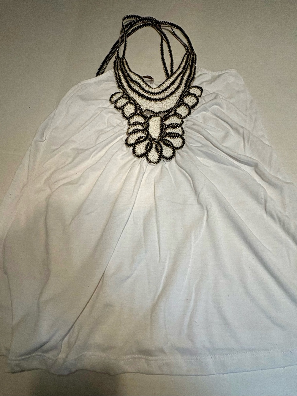 Love Notes White Tank Top with Black Beaded Necklace Detail